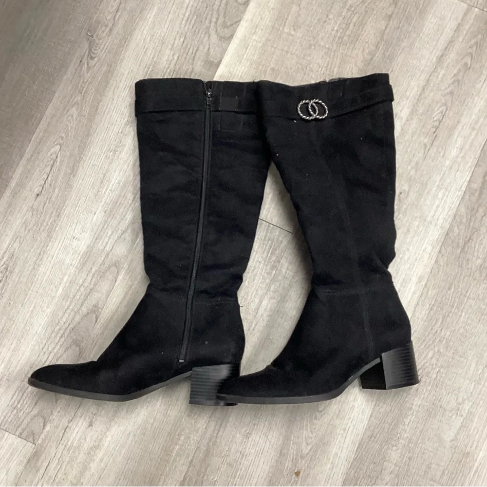 LifeStride Black Suede Knee-High Block Heel Boots | Size 7.5